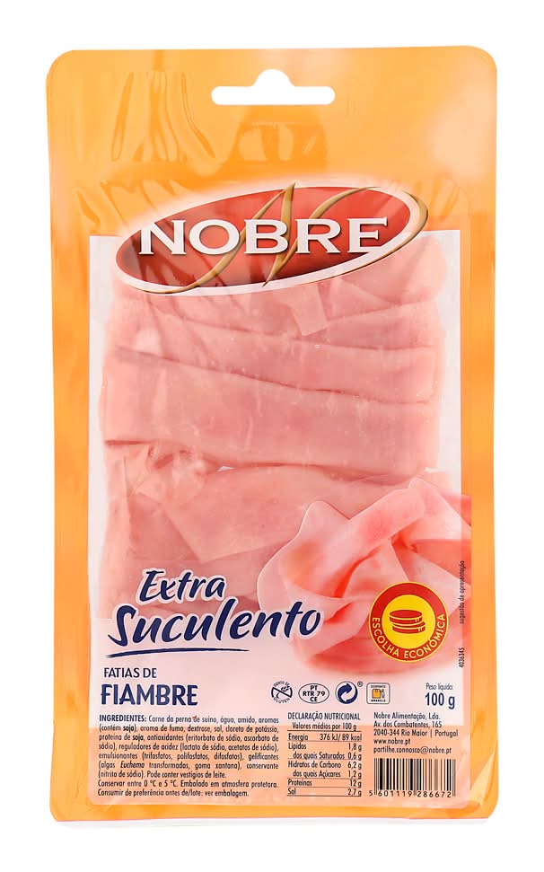 Nobre  - Nobre extra suculento fiambre fatias clÃ¡ssicas, embalagem de 100g