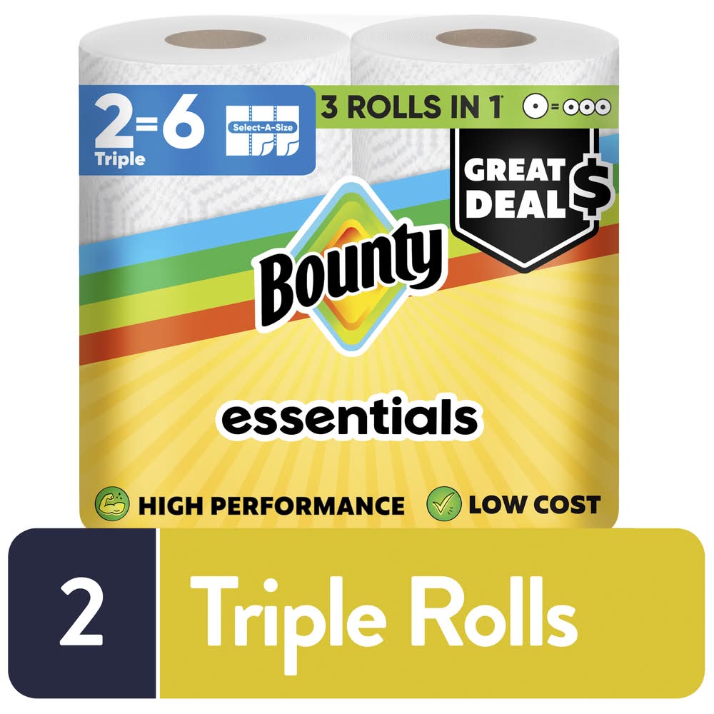 Bounty Essentials Select-A-Size Paper Towels Triple Rolls, White (2 ct)