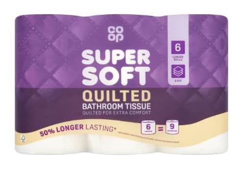 Co-op Super Soft Quilted Bathroom Tissue 6 Longer Rolls