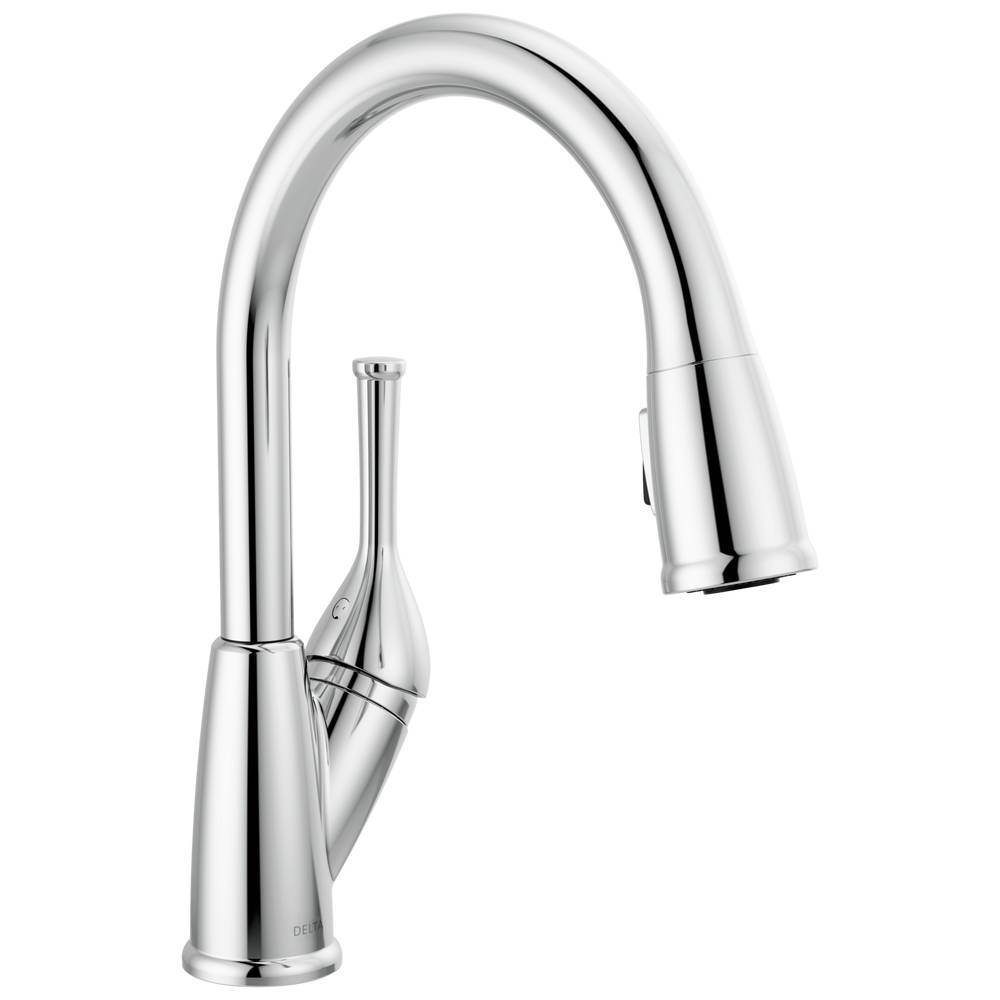 Delta Classic Chrome Single Handle Pull-down Kitchen Faucet with Sprayer (Deck Plate Included) | 19810-DST