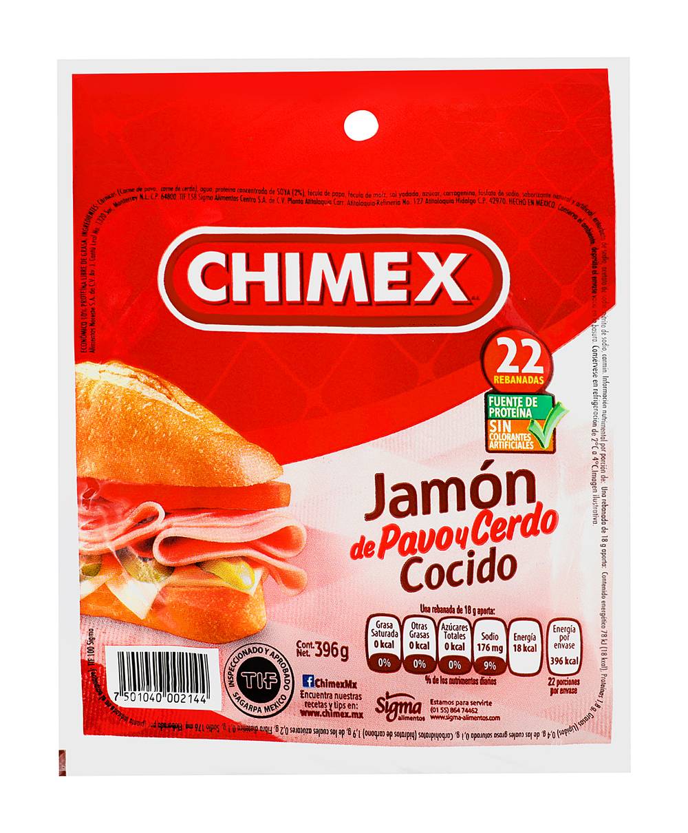 Chimex · Jamón cocido de pavo y cerdo en rebanadas (396 g)