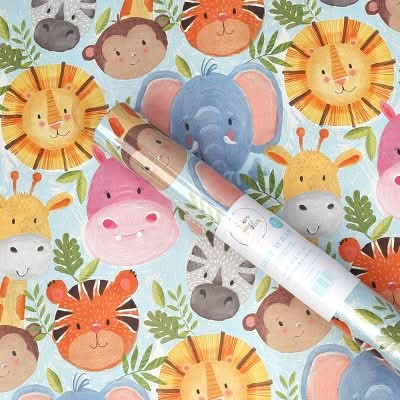 Bows And Sparkles Baby Animals Gift Wrapping Paper, Light Blue