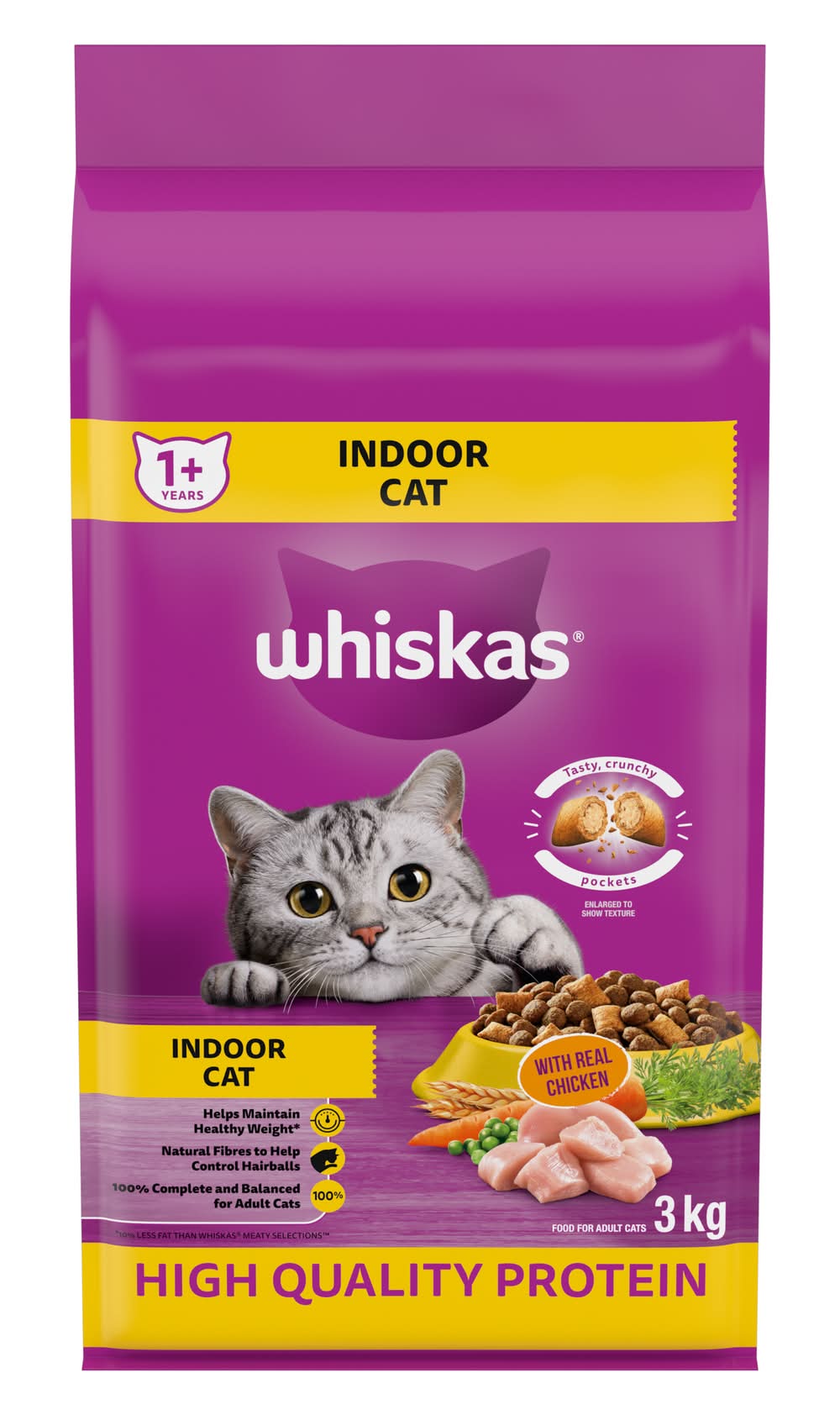 Whiskas Indoor Cat With Chicken Adult Dry Cat Food (3 kg)