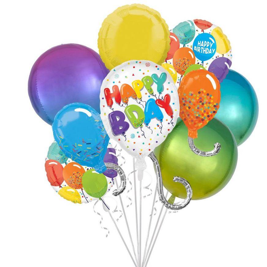 Uninflated Premium Multicolor Birthday Celebration Foil Balloon Bouquet, 7pc