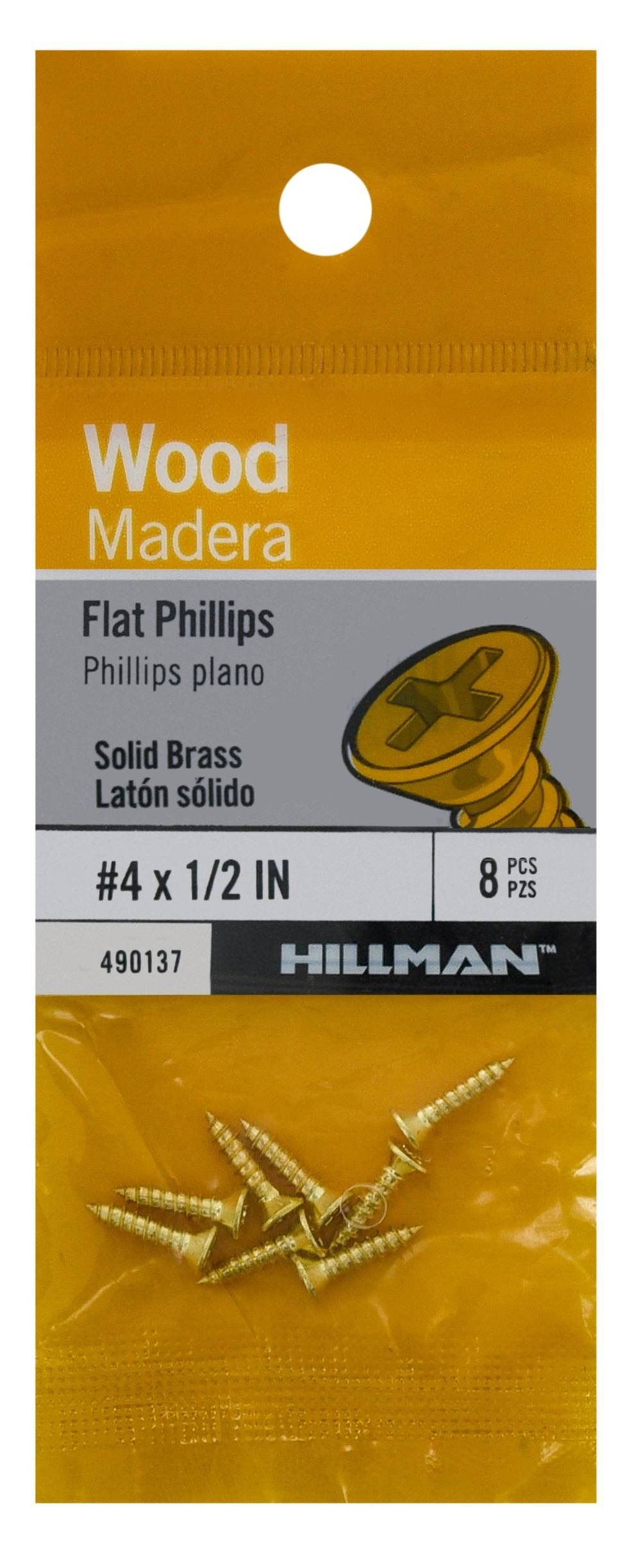 Hillman #4 x 1/2-in Brass Interior Wood Screws (8-Per Box) | 490137