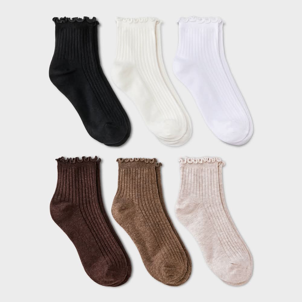 A New Day Lettuce Edge Ankle Socks, Assorted (6 ct)