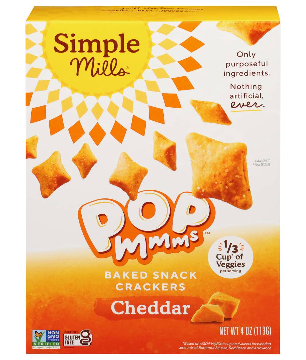 Simple Mills Pop Mmms Veggie Flour Baked Snack Crackers, Cheddar (4 oz)