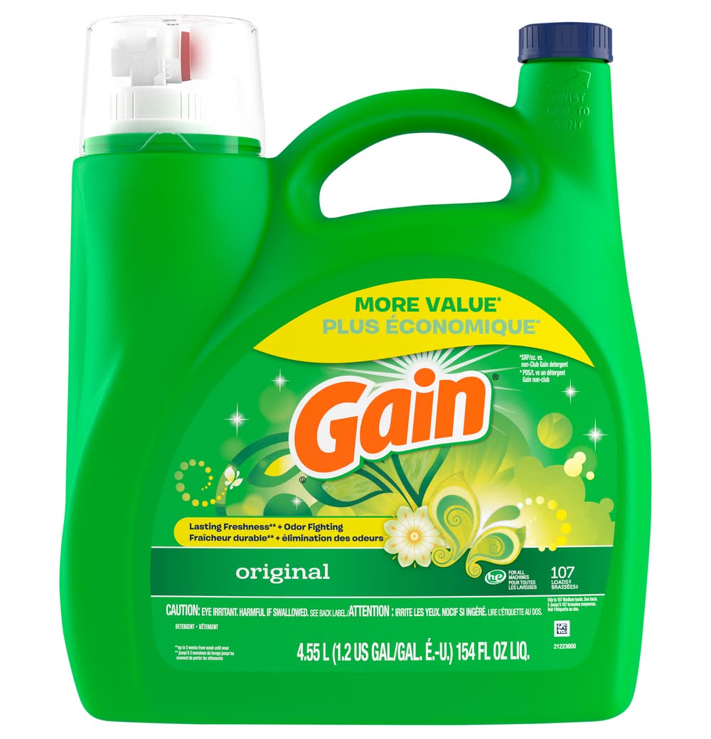 Gain Aroma Boost Liquid Laundry Detergent 107 Loads, Original (154 fl oz)