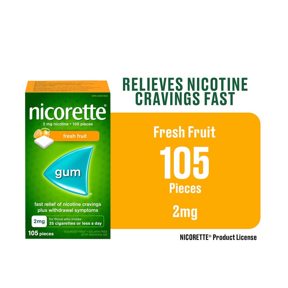 Nicorette Nicotine Polacrilex Gum Usp, Fresh Fruit, (105 ea)