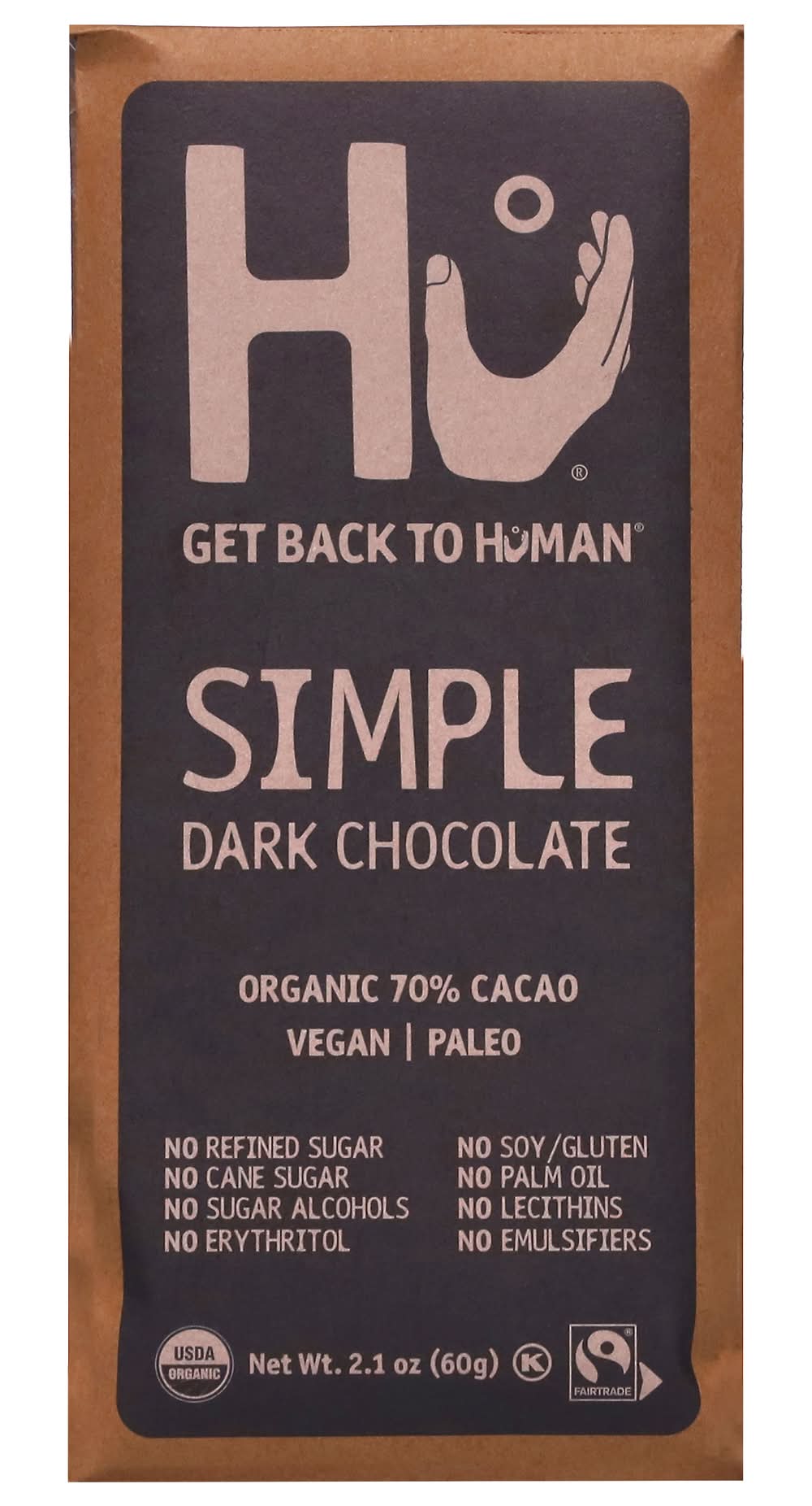 Hu Simple Organic 70% Dark Chocolate, Cacao (2.1 oz)