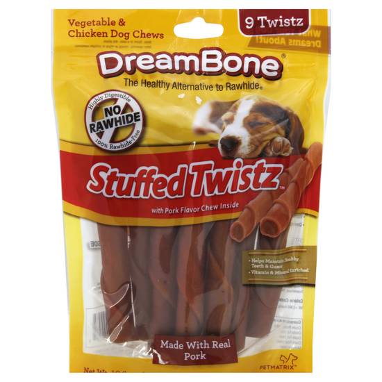 Dreambone Dog Chews Pork Flavor Chew Inside Stuffed Twistz (9 ct)