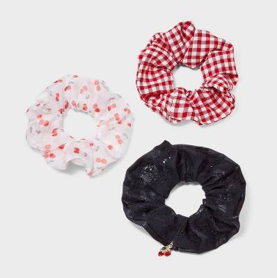 Art Class Girls' Gingham and Cherry Hair Twisters For 10-12 Ages, Assorted (3 ct)
