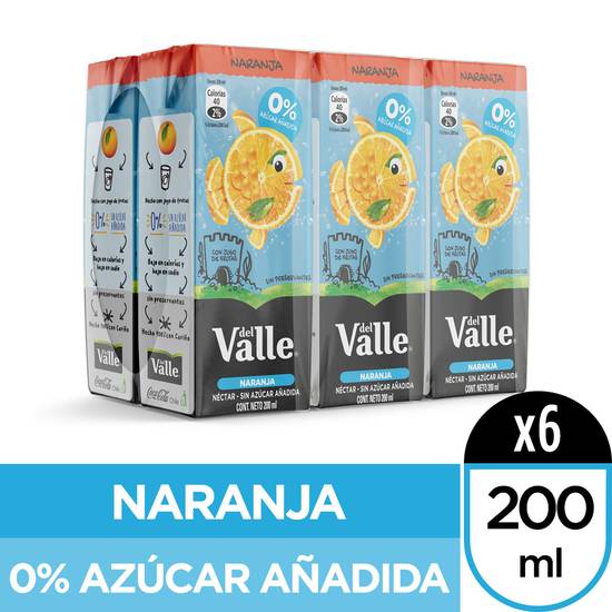 Del valle néctar naranja 0% azúcar añadida (6 u x 200 ml c/u)