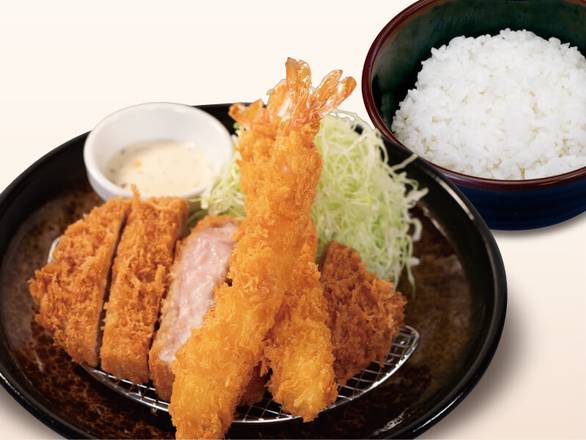 厚切りロースかつ＆海老フライ（2尾）定食