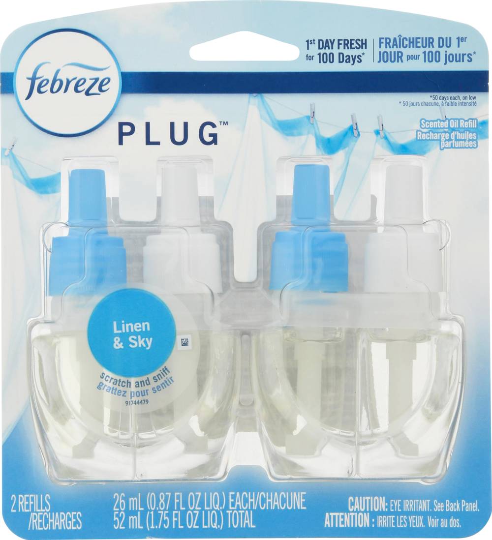 Febreze Plug Air Freshener Scented Oil Refill, Linen-Sky (2 x 0.87 fl oz)