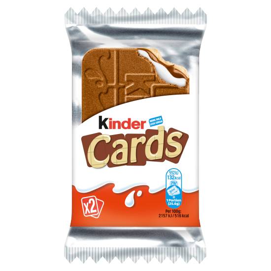 Kinder Cards Milk Chocolate Wafer Biscuit Snack Bar (2 pack)