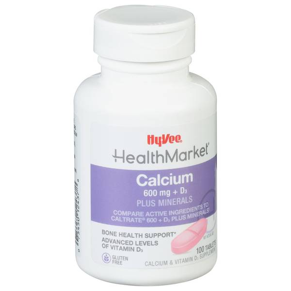 Hy-Vee Healthmarket Calcium 600+D3 Plus Minerals Calcium Supplement Caplets