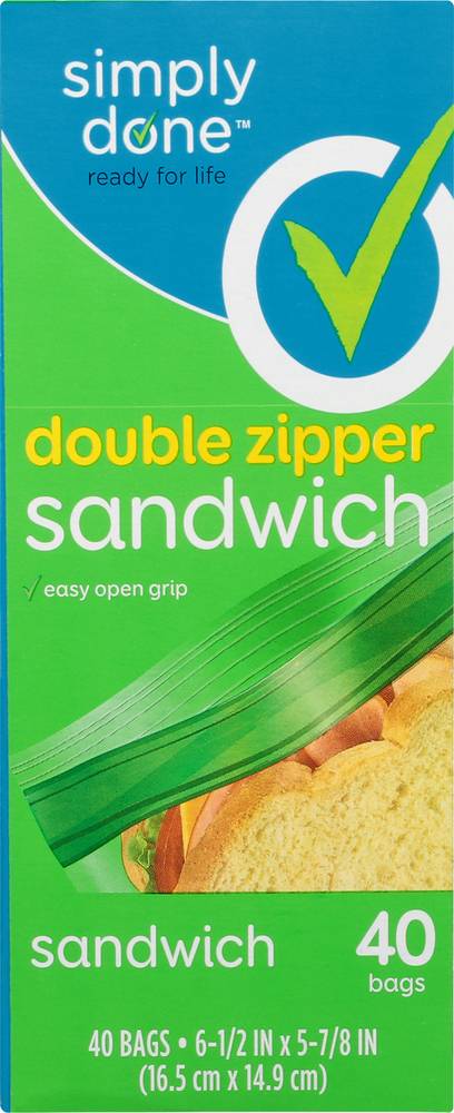 Simply Done Sandwich Bags, Double Zipper 40 Ct