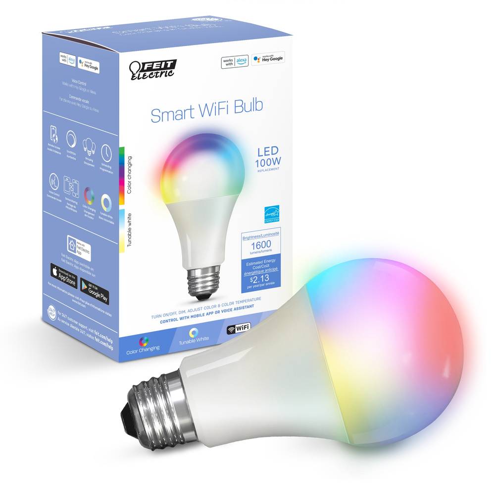 Feit Electric Feit Smart WiFi 100 -Watt EQ A21 RGB Screw bases Dimmable Smart LED General purpose Light Bulb | OM100/RGBW/CA/AG