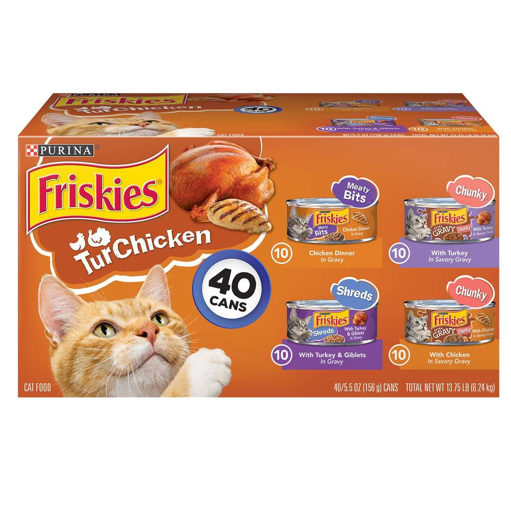 Purina Friskies Gravy Wet Cat Food Variety Pack, Turchicken Extra Gravy Chunky, Meaty Bits & Shreds, 40 ct (5.5 oz)