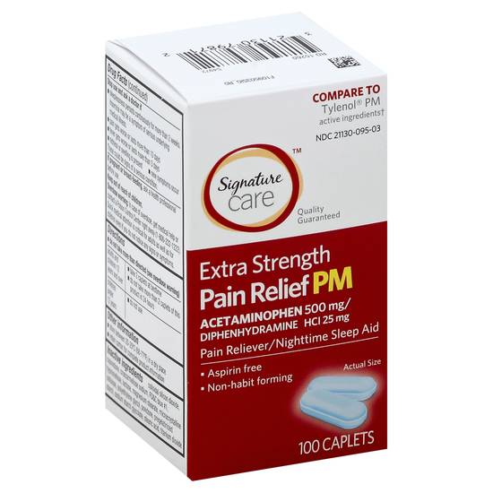 Signature Care Extra Strength Pm Pain Relief 500 mg Caplets (100 ct)
