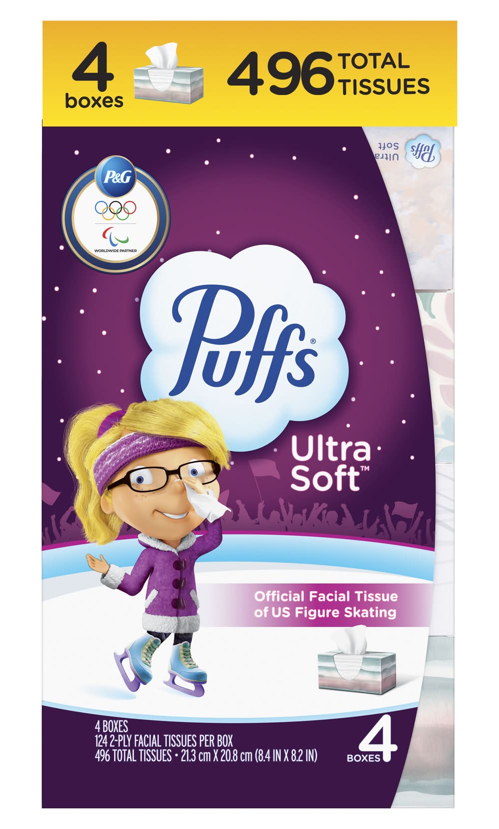 Puffs Ultra Soft Tissues, 8.4x8.2 in (4 x 124 ct)