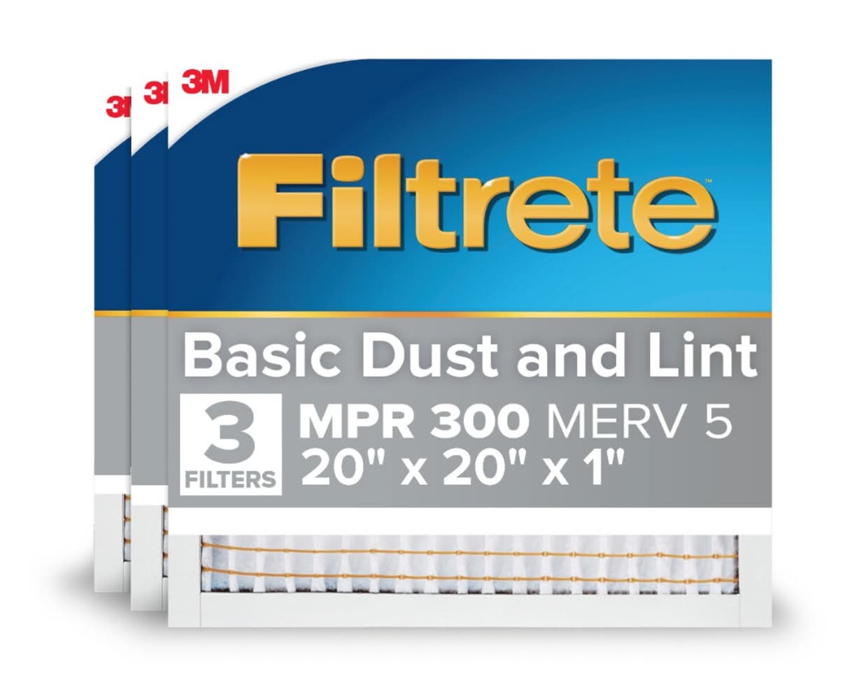 Filtrete 20 x 20 x 1 MERV 5 300 MPR Basic Dust and Lint Electrostatic Air Filter 3 -Pack