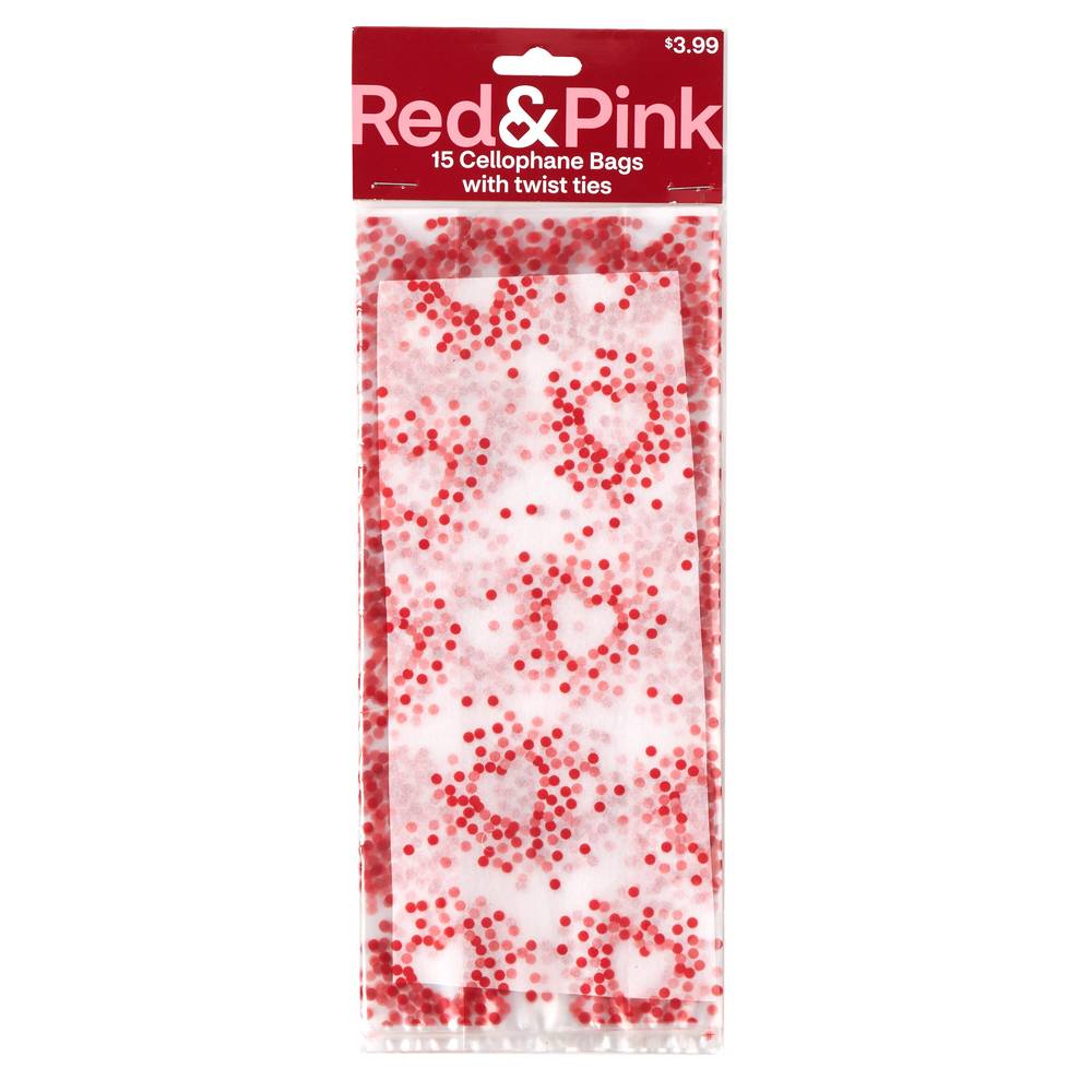 Red & Pink Hearts Cellophane Bag