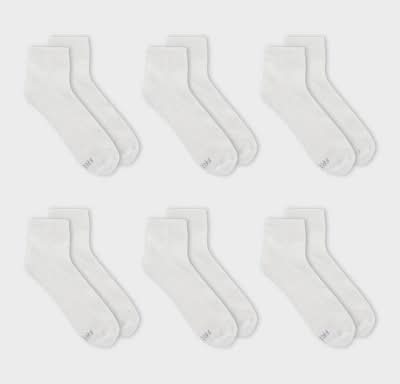 Fruit of the Loom Cushioned & Moisture Wicking Ankle Socks, 4-10, White (6 ct)