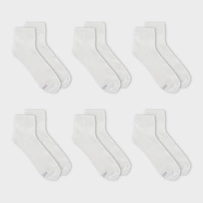 Fruit of the Loom Cushioned & Moisture Wicking Ankle Socks, 4-10, White (6 ct)