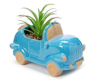 Real Living Artificial Succulent in Blue Car Ceramic Planter