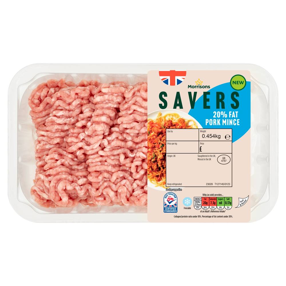 MORRISONS SAVERS PORK MINCE 20% FAT 454G