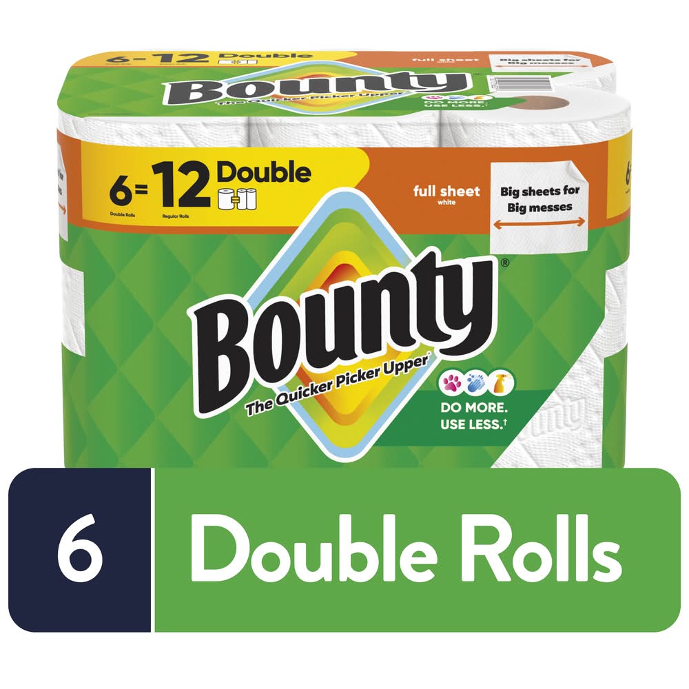 Bounty Double Paper Towel Rolls, 27.9x25.9 cm, White (6 ct)