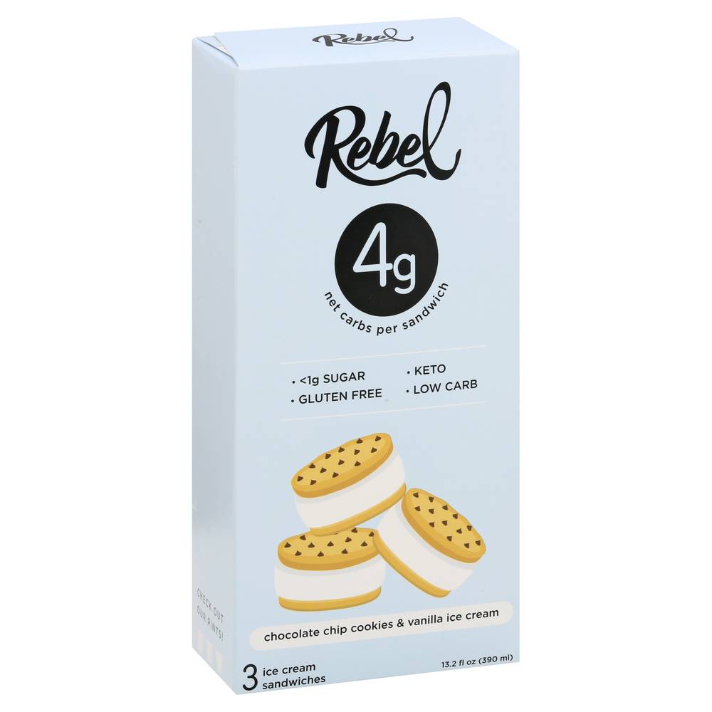 Rebel Chocolate Chip & Vanilla Ice Cream Sandwich (3 ct)