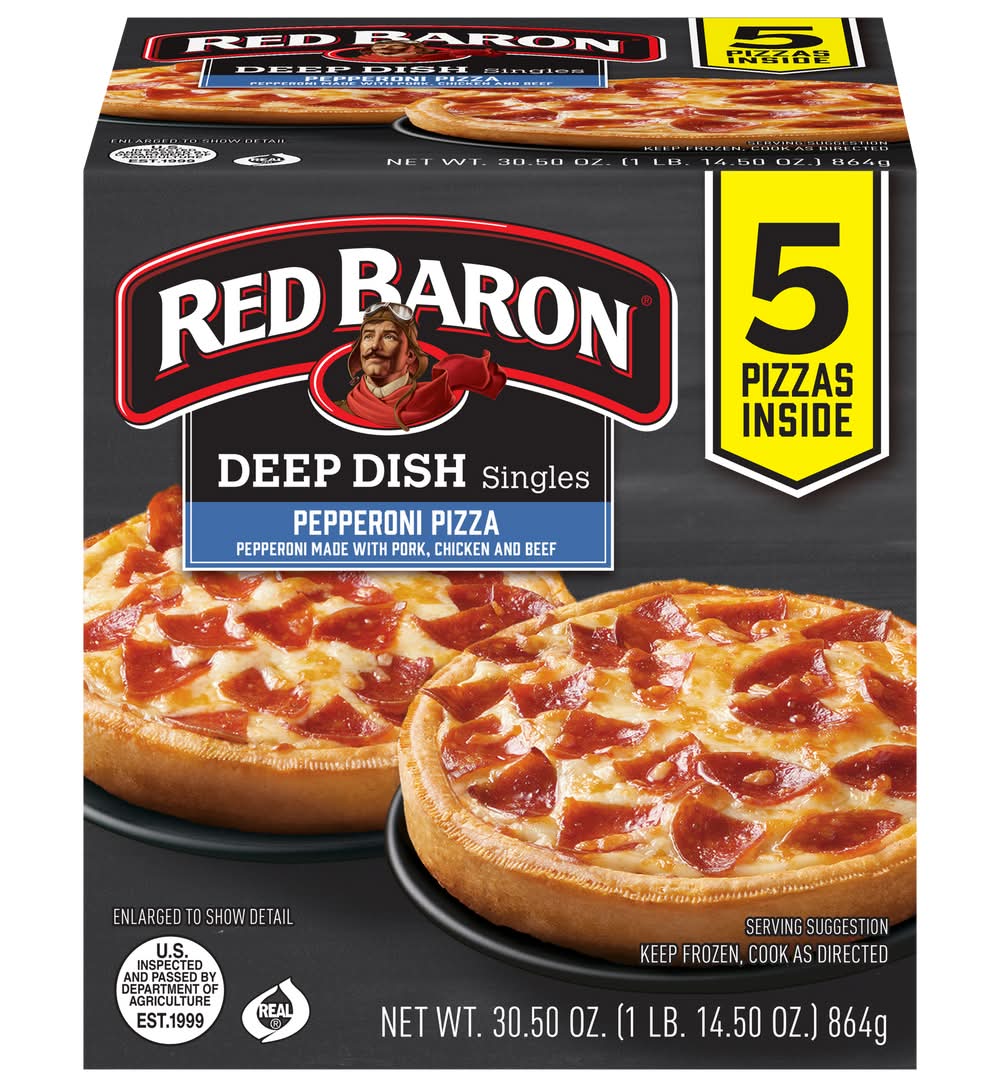 Red Baron Deep Dish Singles Pepperoni Pizza, Pork Chicken & Beef (30.5 oz, 5 ct)