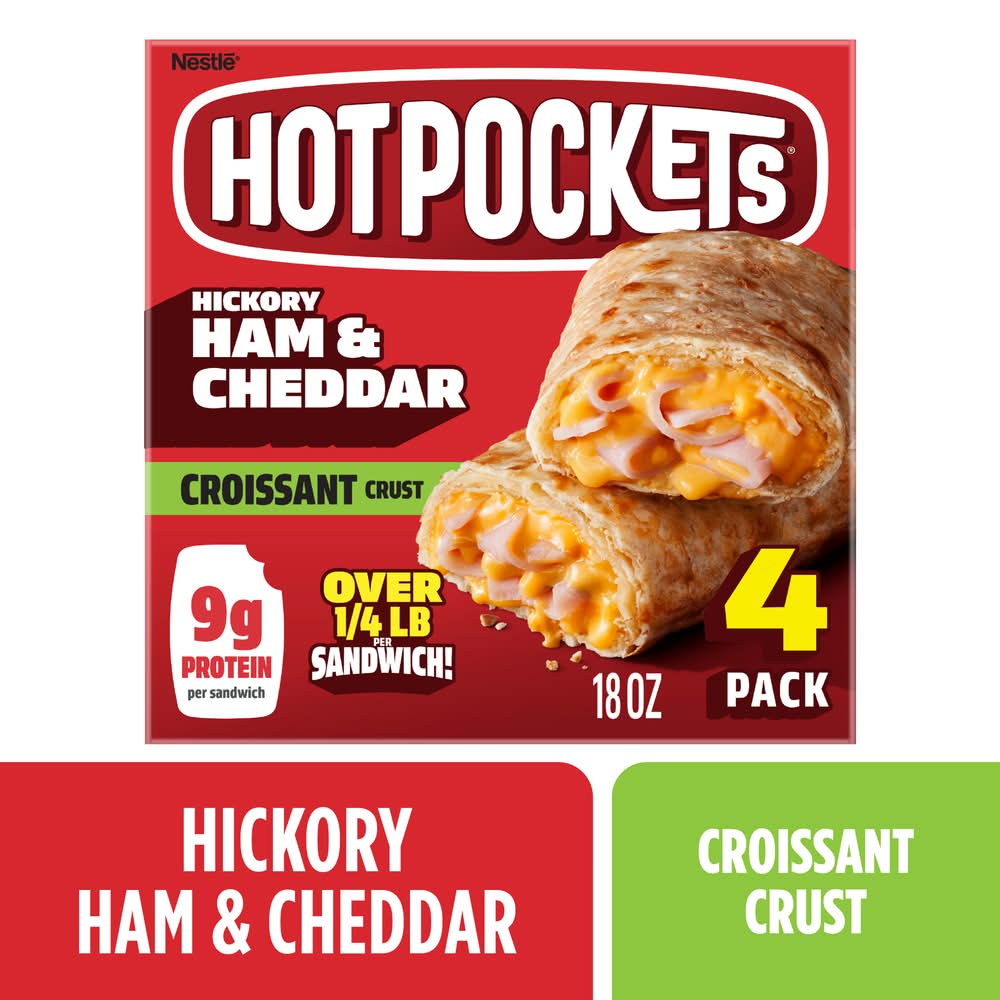 Hot Pockets Croissant Crust Sandwiches, Hickory Ham & Cheddar (18 oz, 4 ct)