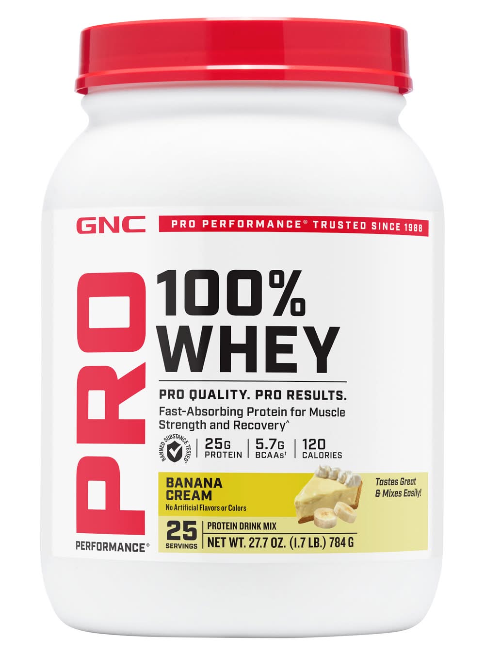 GNC Pro Performance 100% Whey Protein Drink Mix, Banana Cream (27.7 oz)