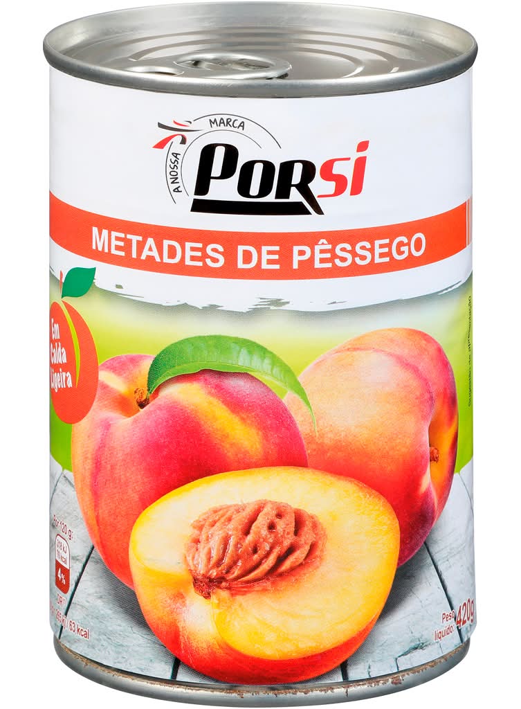PorSi - Pêssego em calda metades, lata com 420g