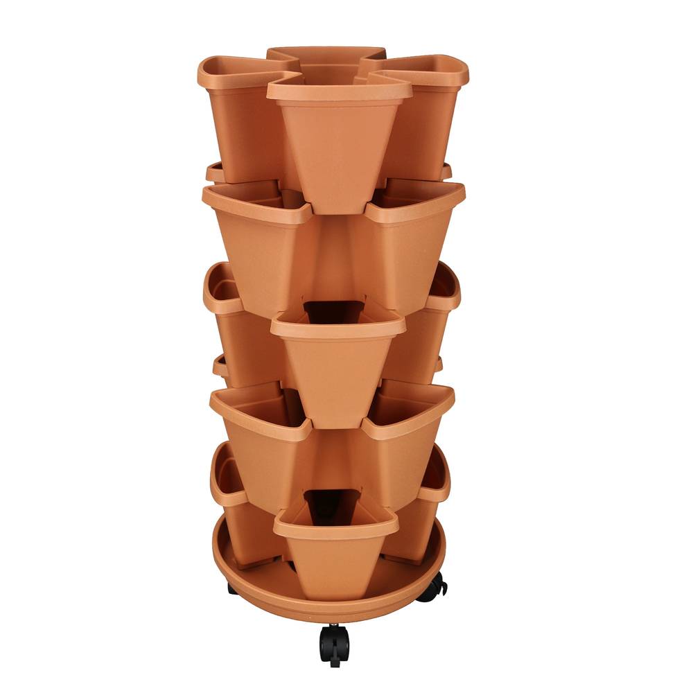 Style Selections 11.89-in W Medium Brown Resin Rustic Indoor/Outdoor Vertical Garden Planter With Drainage Holes Self Watering Attached Saucer | MLG0313TTG