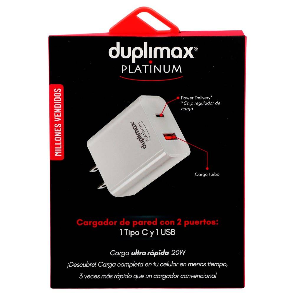 Duplimax cargador de pared tipo c a usb platinum (Blanco)