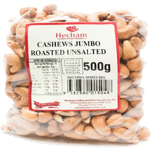 Hecham Cashews Unsalted W180 500g