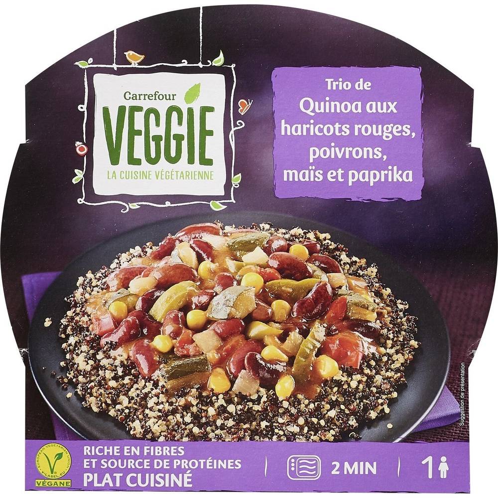 Carrefour Veggie - Plat cuisiné trio de quinoa haricot poivron (300g)