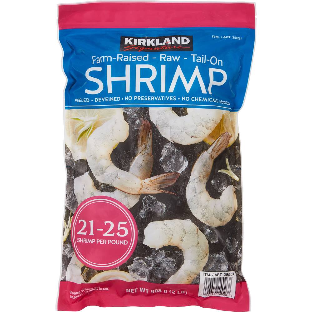 Kirkland Signature Farm-Raised Raw Shrimp, Tail-On, Peeled, Deveined, 21-25-count, 2 lbs