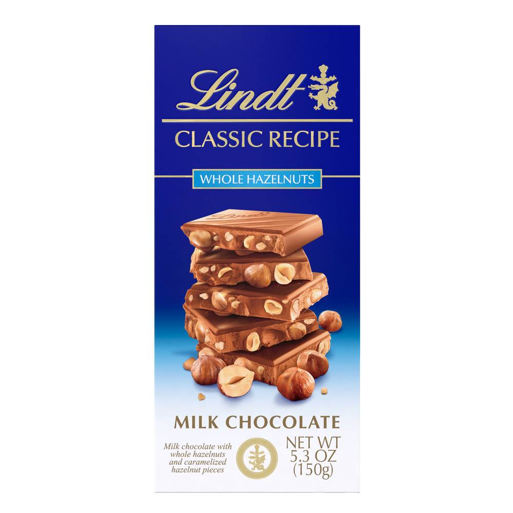 Lindt Classic Recipe Milk Chocolate Whole Hazelnut Bar