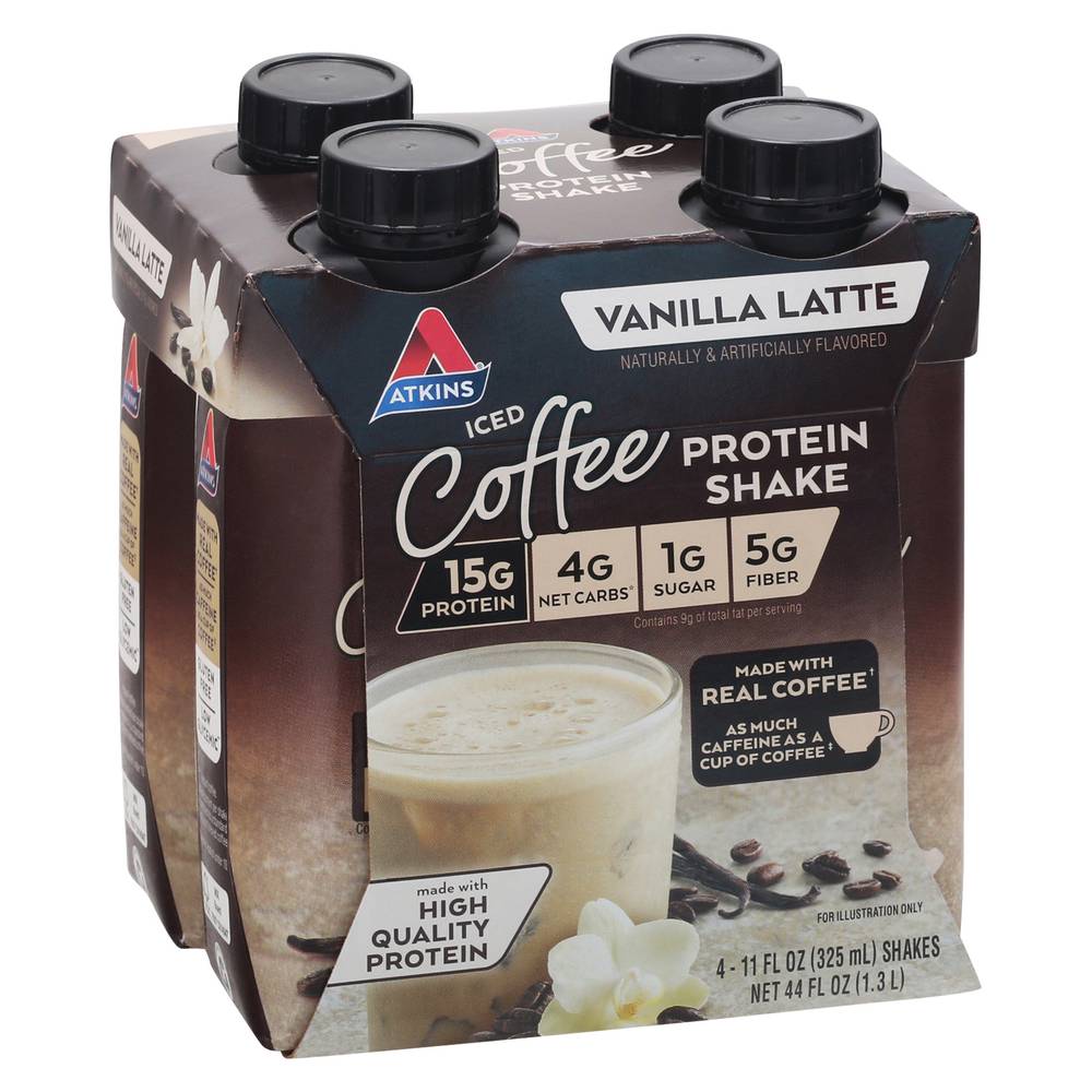 Atkins Vanilla Latte Iced Coffee Protein Shake (4 ct, 11 fl oz)