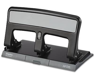 Staples One‑Touch Heavy‑Duty 3‑Hole Punch, 30‑Sheet Capacity, Black – Low‑Force Punch