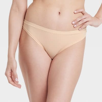 Women's Luxe Stretch Thong Underwear - Auden™ Soft Beige L: Low Rise, Cotton Gusset, Comfort Elastic