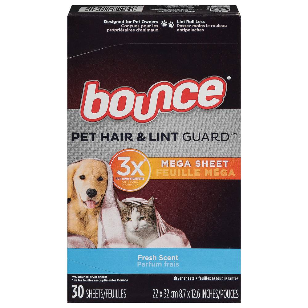 Bounce Pet Hair & Lint Guard Mega Dryer Sheets, 8.7 In x 12.6 In (30 ct)