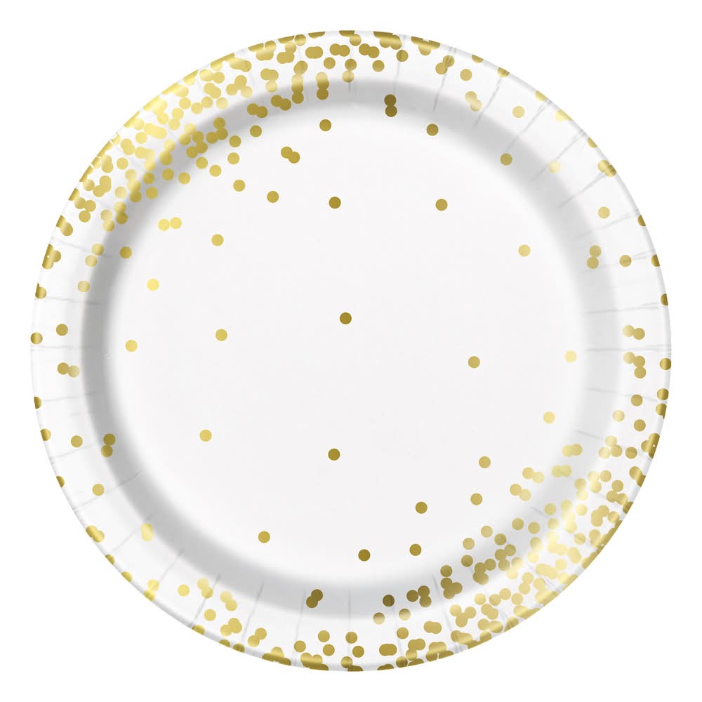 7in Gold Polka Dot Party Paper Plates 8-Count