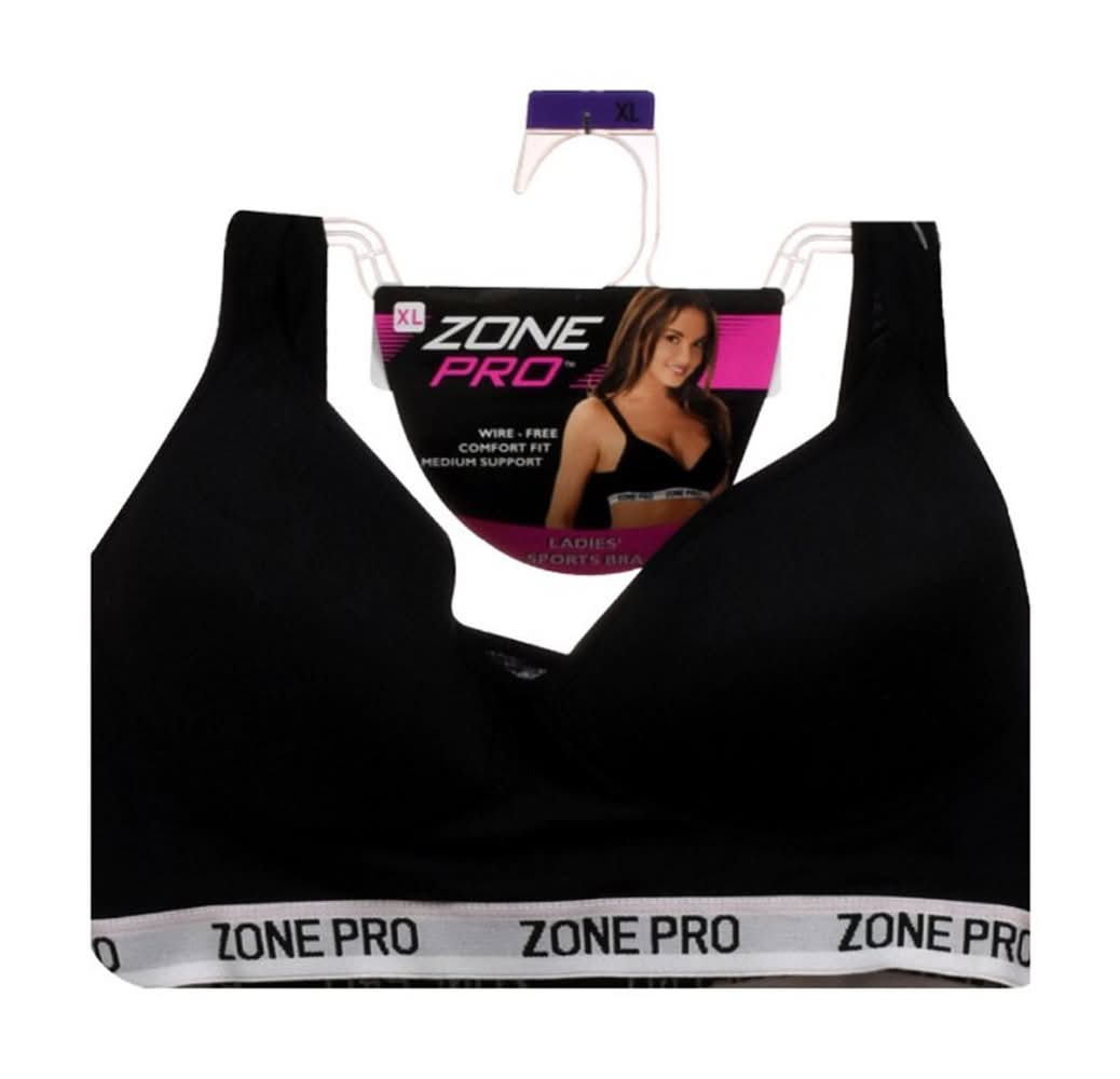 Zone Pro Wire-Free Sports Bra, Women, XL, Black